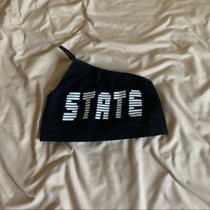 One Shoulder Black “State” Crop Top